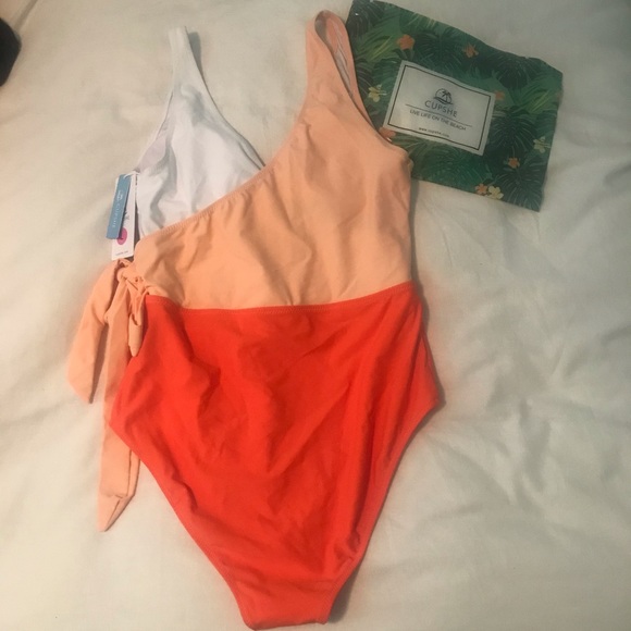Cupshe Orange & White Bowknot One Piece - Picture 5 of 7
